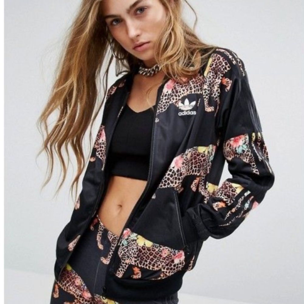 Adidas Track Zippered Jacket, Leopard Statement Print
